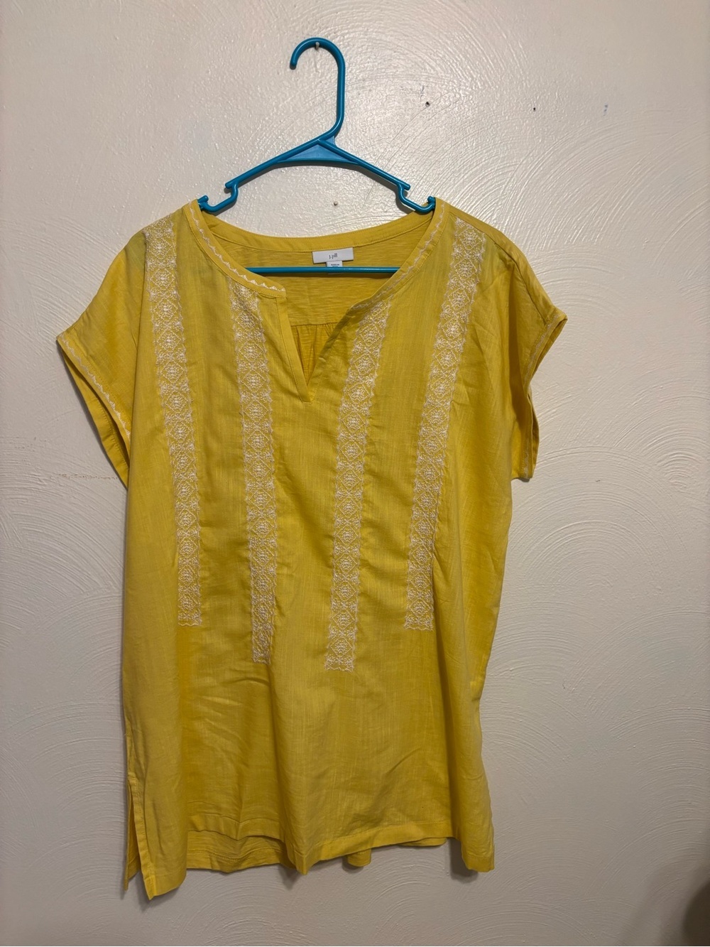 J. Jill Yellow Embroidered Short Sleeve Tunic Top Size Large